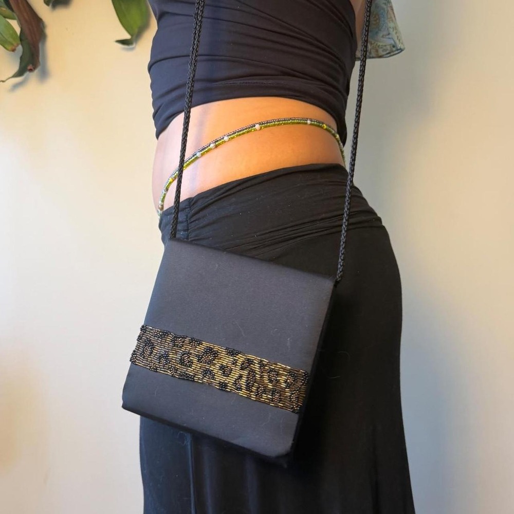 Impo Vintage 90s Beaded Leopard Whimsygoth Crossbody Small Purse Black - Picture 3 of 6